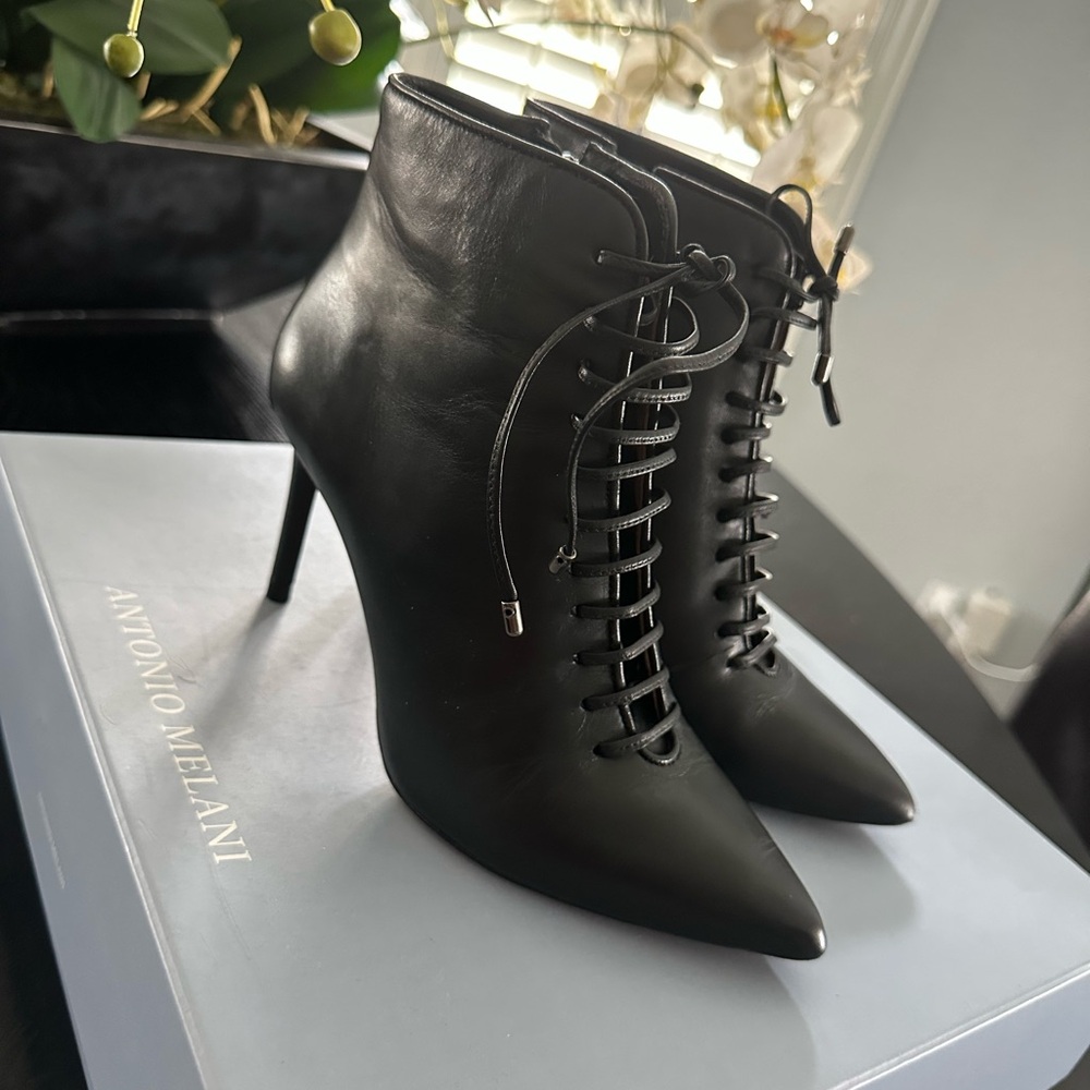 Antonio Melani Black Heeled Boots with Lace-Up Design